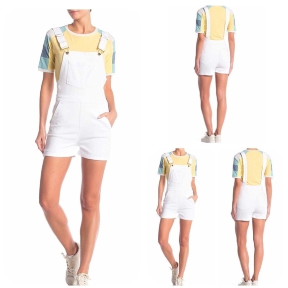 💋NWT FRAME Palazzo Denim Short Zip White Overalls - Picture 1 of 15
